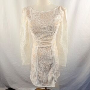 Selfie Leslie Lace Overlay Long Sleeve Mini Dress XS Bridal Shower Bachelorette